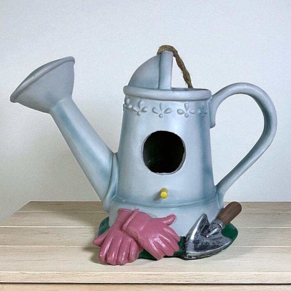 Watering Can Birdhouse Pink Gloves Spade Blue Gray Vintage 1970 Collectible